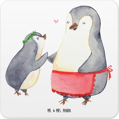 Produktbild von Mr. & Mrs. Panda Untersetzer für Gläser Pinguin mit Kind 6er Set - Weiß - Geschenk, Familie, Coaster, Tassen, Muttertag, Glas-Untersetzer, Tischuntersetzer, Mama, Vorbild