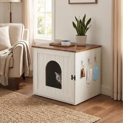 Produktbild von SONGMICS HOME Katzenklo-Schrank, Snapsemble – superschnelle Montage, Katzenschrank, weiß-braun