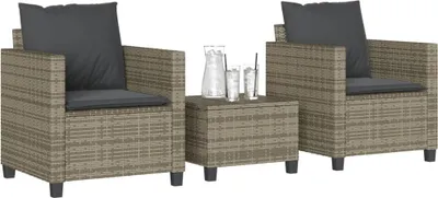Immagine prodotto di vidaXL Set da bistrot 3 pezzi con cuscini in polirattan grigio