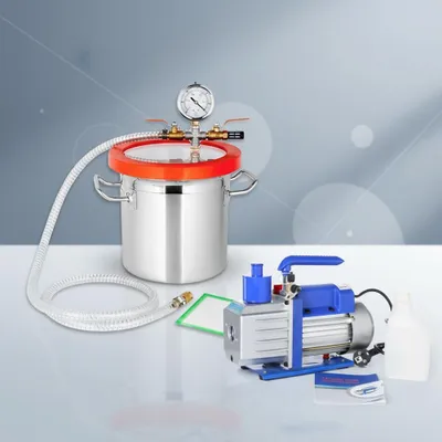 Immagine prodotto di Mucola Set Pompa per vuoto Pompa per vuoto + Camera di degassificazione Camera per vuoto Compressore in alluminio Camera per trappole di resina - 127L/min Pompa + Camera 7,6L