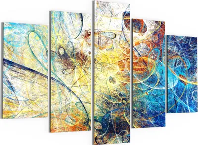 Produktbild von DEQORI Glasbilder 5-tlg 150x100 cm 'Lebhafte Kritzelei' Wandbilder XXL groß