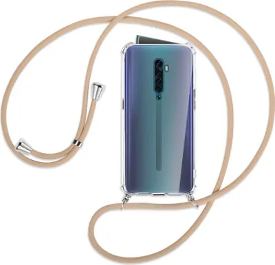 Produktbild von Handykette Backcover-Schutzhülle mit Band (Metall silberfarben) für Oppo Reno2 - beige