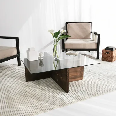 Produktbild von Skye Decor, Glory - Walnut, Couchtisch, Nussbaum, 100 % gehärtetes Glas, 90 x 90 x 35 cm