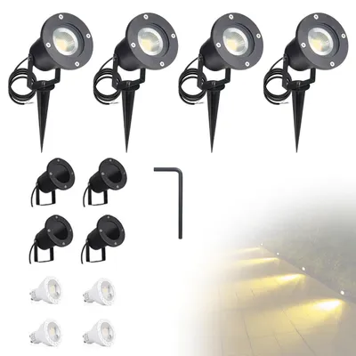4er-Set LED GU10 Außenstrahler 5 W warmweiß mit Erdspieß
