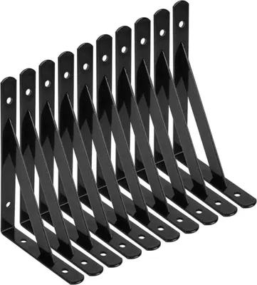 Produktbild von Wandregalhalterung, 10 Stück 90-Grad-Dreiecksstützen aus Stahl, 150 mm x 95 mm Regalhalterungen, Winkelstützstreben mit 50 Schrauben und 20 Dübeln (schwarz)