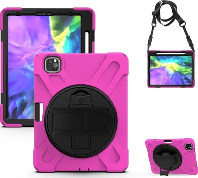 Produktbild von Mobigear SureGrip XGuard iPad Pro 12.9 Zoll (2020) Hülle Kunststoff,Silikon Backcover + Stifthalter + Schulterträger + Ständer - Pink