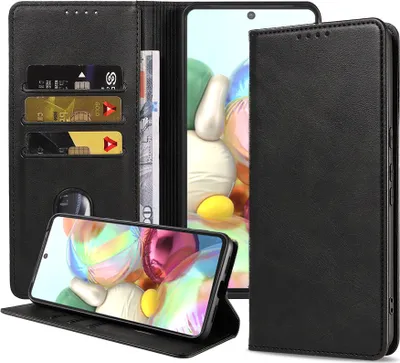 Immagine prodotto di Smartphonica Samsung Galaxy A71 custodia in ecopelle con chiusura magnetica e portacarte a libro - nero