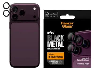 Zdjęcie produktu dla PanzerGlass ® Hoops® Camera Lens Protector Black iPhone 18 Pro | 18 Pro Max, Apple - iPhone 18 Pro, Apple - iPhone 18 Pro Max, Aplikacja na sucho, Odporny na zadrapania, Odporny na wstrząsy, Czarny, 1 szt.