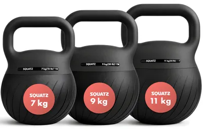 Image de Ensemble de kettlebells - 6,8 kg, 9,1 kg, 25 lbs - Aluminium, remplis de sable