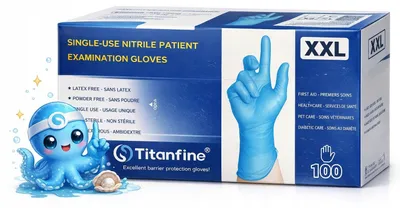 Produktbild von Einweghandschuhe Titan Fine Grip Nitril blau Größe XXL 100 Stück für Hygiene