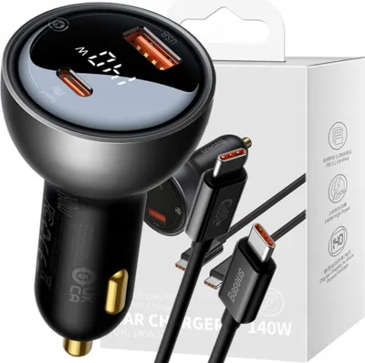 Obrázok produktu pre Baseus Rýchla USB/Usbc Pd nabíjačka do auta 140W+USbc 5A 240W kábel 1M