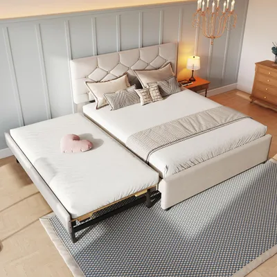 Produktbild von STILVORA Polsterbett 140x200cm Kinderbett mit Stauraum Bettgestell mit Lattenrost Stauraumbett mit Ausziehbett,Minimalistisch, Rosa,ohne matratze