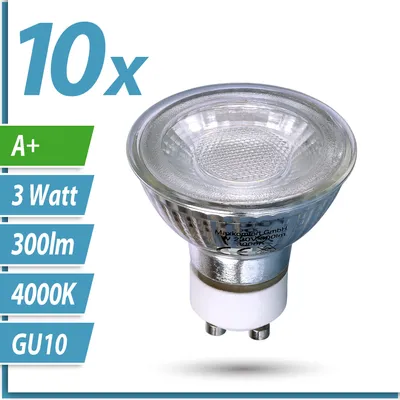 Produktbild von 10x GU10 LED Lampe Leuchtmittel 3W SET Glühbirne neutralweiß 300 Lumen MR16 Ersatz Halogenlampe nicht Dimmbar 38° Reflektor