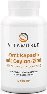 Image de Vitaworld Cannelle en gélules à la cannelle de Ceylan | 100 gélules | 1500 mg de cannelle par dose journalière | avec chrome, zinc & magnésium | végétalien