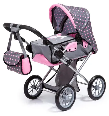 Immagine prodotto di Carrozzina City Star, grigia con pois rosa - Carrozzina combinata per bambole