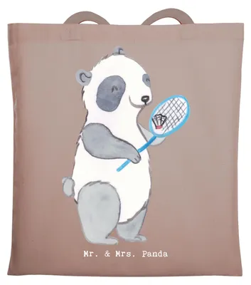 Produktbild von Mr. & Mrs. Panda Schultasche Panda Badminton  - Braun Pastell - Geschenk, Tragetasche, spielen, Tasche, Baumwolltasche, Beutel, Shopping