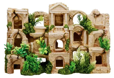 Aquarium-Deko mit Pflanzen, 42 x 12 x 27,5 cm, Polyresin