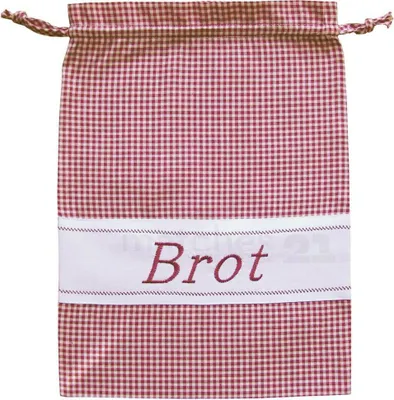 Produktbild von Brotbeutel Stoff Landhaus rot kariert, mit Brot-Stickerei, 30x40 cm