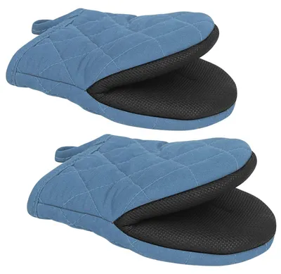 Produktbild von 1 Paar Kurze Ofenhandschuhe Hitzebeständig Silikon Blau 500°F