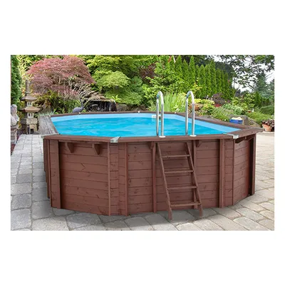Produktbild von Interline Bali oval 6,40 × 4,00 m Basis paket, 23600 l, Gerahmter Pool, Kind & Erwachsener, Leiter, Holz, 1096 kg