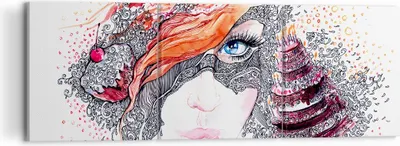 Produktbild von Bild auf Leinwand - Leinwandbild - Frau Kuchen Abstraktion Eleganz - 120x40cm - Wand Bild - Wanddeko - Leinwanddruck - Bilder - Kunstdruck - Leinwand bilder - Wandkunst - CA120x40-3004