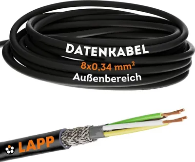 Image de 10 mètres Lapp 1030501 LiYCY câble deblindé 8x0,34 mm² I résistant aux UV I câble de signalisation 8 conducteurs I câble de données pour l'extérieur I câble de soudage I câble de connexion LED I câble de raccordement noir
