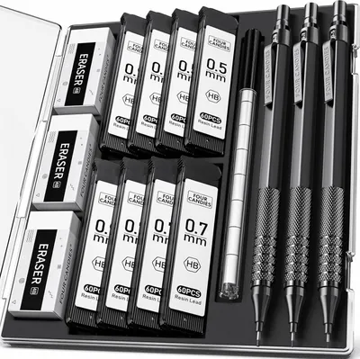 Obrázek produktu pro Sada kovových mechanických tužek 0,5 mm 0,7 mm 0,9 mm HB vodítka Inženýři Umělecké kreslení