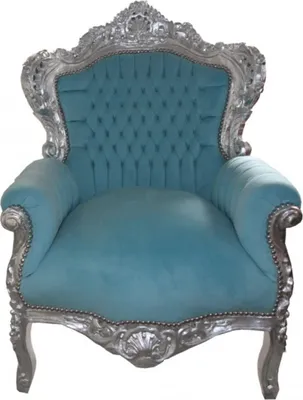 Produktbild von Barock Sessel "King" Blau / Silber Möbel Antik Stil