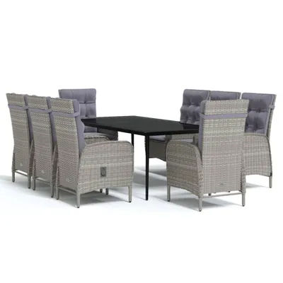 Image de vidaXL Salon de jardin 9 pièces avec coussins Gris et noir