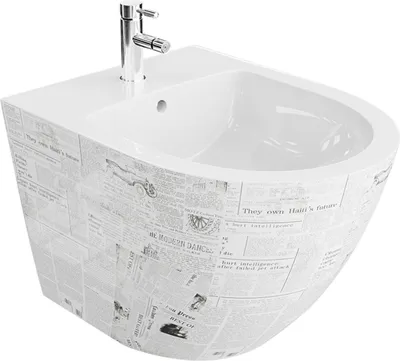 Produktbild von LAVITA Universal Wand-Bidet Sofi Paper mit Hahnloch und Überlaufschutz aus Keramik | Sitzwaschbecken zur Montage an der Wand | Hygienisch und Pflegeleicht | 36,5x49x32,5 cm |