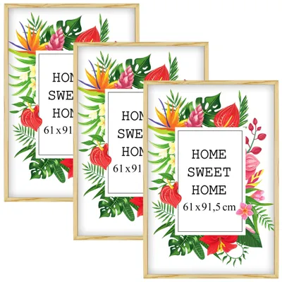Produktbild von MG Design Set aus 3 Natural Bilderrahmen 61 x 91,5 cm - Aus echtem Holz mit Acrylglas, zum Aufhängen & Aufstellen, für Fotos, Poster & Puzzle