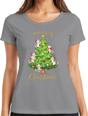 Produktbild von meowy Christmas Katzen Weihnachtsbaum niedlich Katzenliebhaber Damen T-Shirt, Grau, 3XL