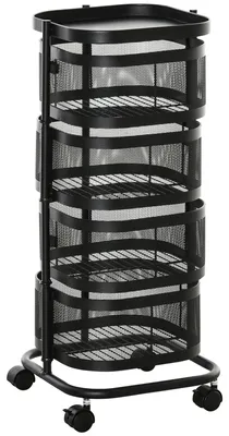 Obrázok produktu pre Servírovací vozík s 4 košíkmi na kolieskach | Farba: Čierna | Rozmery: 33 x 33 x 77 cm