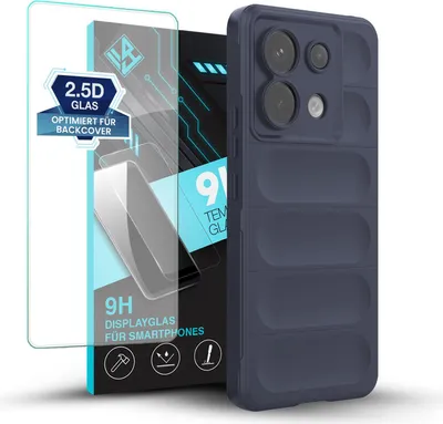 Produktbild von Handy Hülle für Xiaomi Redmi Note 13 Pro 5G mit 9H Displayglas Displayschutz Plus Grip Case Cover Schutzhülle Softgrip Farbe: Dunkelblau