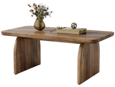 Obrázok produktu pre Konferenčný stolík Farmhouse – Obdĺžnikový stolík do obývačky – 120 x 60 x 50 cm – Drevotriesková doska – Robustná konštrukcia – Vidiecky štýl – Rustikálna hnedá farba