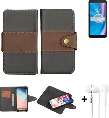 Produktbild von K-S-Trade Handyhülle Schutzhülle Bookstyle Wallet-Case kompatibel mit Alcatel 1B (2020) + earphones Bumper rundumschutz schwarz-braun 1x