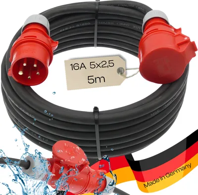 Produktbild von CEE Verlängerungskabel Starkstrom 16A H07RN-F 5G1,5mm² / 5G2,5mm² mit/ohne Phasenwender 5-50m, Querschnitt:5x1.5mm², Phasenwender:nein, Länge:25m