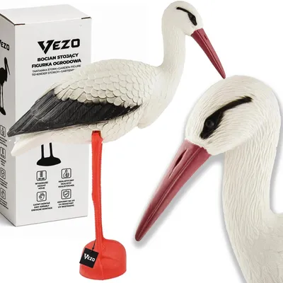Produktbild von Gartenfigur Storch Dekofigur Kunststoff lebensecht stehender Storch Gartendekoration 82 cm VEZO