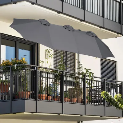 Produktbild von Sekey Doppelsonnenschirm 300x160 cm mit Kurbel, UV50+ Sonnenschutz, Windstabil, Oval Gartenmarktschirm, Grau