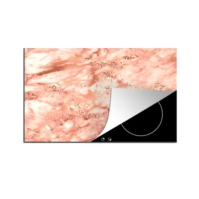 Produktbild von KitchenYeah© Herdabdeckplatte Marmor - Glitzer - Roségold , 89x51cm, Küche Deko, Glaskeramikkochfeld Herdabdeckung, Abdeckplatte fùr Kochfeld