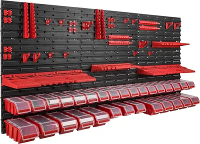 Produktbild von Wandregal mit Aufbewahrungsboxen und Werkzeughaltern für die Werkstatt - 178 x 78 cm