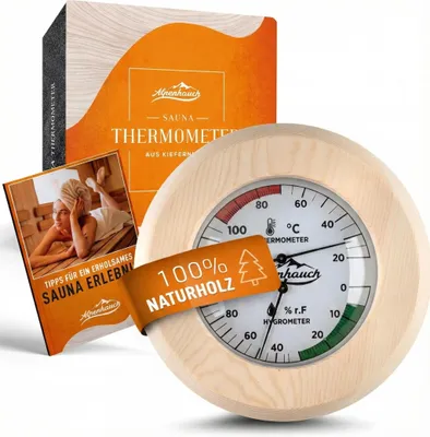 Produktbild von ALPENHAUCH Sauna Thermometer Hygrometer Holz [2in1 Funktion] - Besonders präzises Saunathermometer mit gehärtetem Glas - Automatische Kalibrierung - Edles Sauna Zubehör - Hygrometer Thermometer Sauna