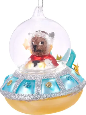 Produktbild von Brubaker UFO mit Weihnachtsgehilfe Blau - Handbemalte Weihnachtskugel aus Glas - Mundgeblasener Christbaumschmuck Figuren lustig Deko Anhänger Baumkugel - 10 cm