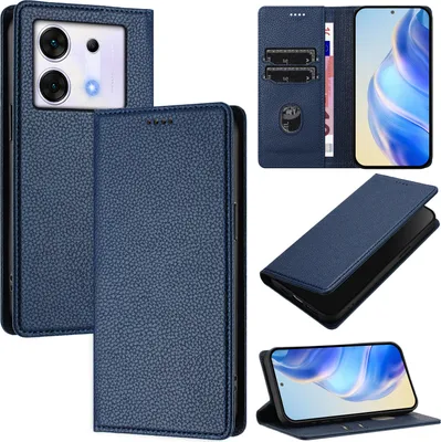 Produktbild von Litchi Leder Handyhülle für Infinix Zero 30 5G Wallet Kartenfächer Standfunktion Hülle Blau