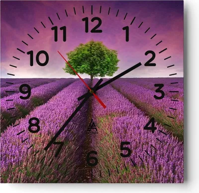Produktbild von Wanduhr - Quadrat - Glasuhr - Wiese lavenda Sommer Landschaft - 40x40cm - Schleichendes Uhrwerk - Lautlos - zum Aufhängen bereit - Dekoration Modern - Wanddekoration aus Glas - C4AC40x40-2605