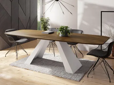 Obrázok produktu pre Jedálenský stôl Monte biely v modernom štýle, obdĺžnikový stôl - rozťahovací od 160 cm do 200 cm, kovové nohy s práškovým nástrekom bielej farby - 160 x 80 cm - dub Lefkas