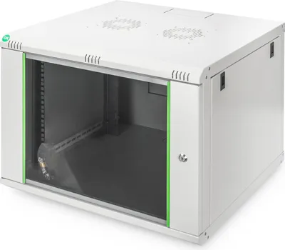 Obrázek produktu pro Síťový skříňový systém – 19 palců – 7U – hloubka 600 mm – montáž na zeď, nosnost až 60 kg, skleněné dveře, šedá barva