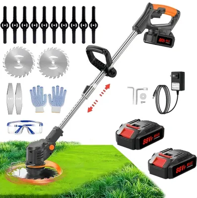 Produktbild von Akku-Rasentrimmer, Elektrischer Rasenschneider mit 2 Batterie und Ladegerät, 90° Trimmwinkel, Teleskop-Stiel & Zusatzhandgriff, Orange