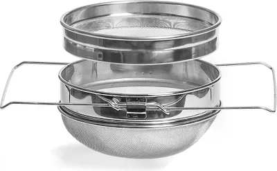 Obrázok produktu pre Medové sito s dvojitým sitom z nehrdzavejúcej ocele, priemer 24 cm, sito na med, sito na zber medu, jemné a hrubé