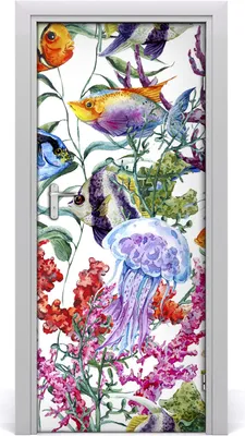 Produktbild von Tulup Türaufkleber 85x205 cm Dekorative Aufkleber Selbstklebend Wasserdichte Tapete Abnehmbar Schlafzimmer Wohnzimmer Wohnkultur - Unterwasserwelt
